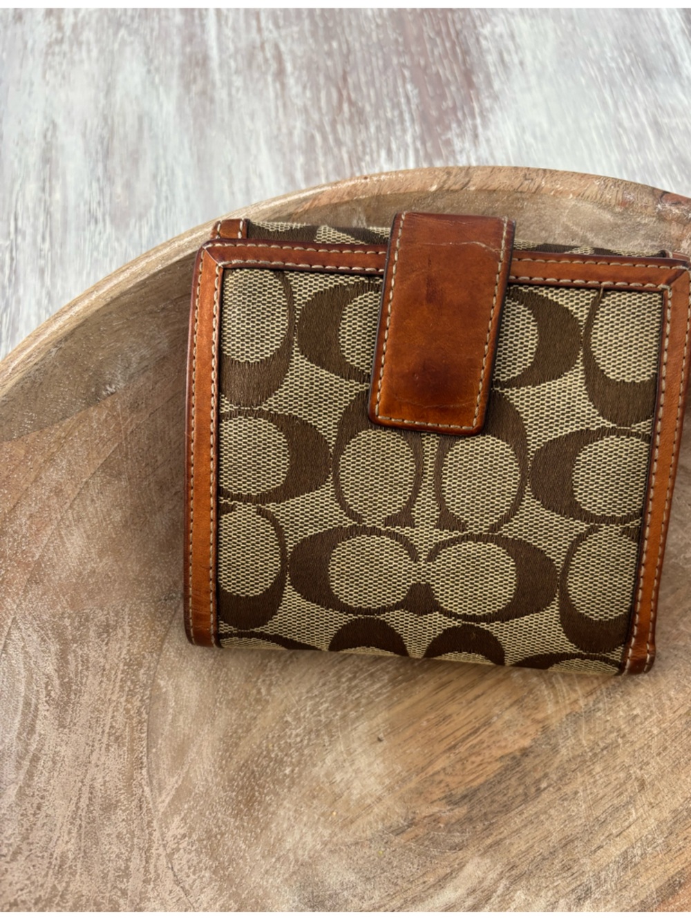 ๐ฟ๐ฆ Vintage Coach Signature Canvas Bifold Leather Wallet in Brown and Tan - Picture 5 of 12